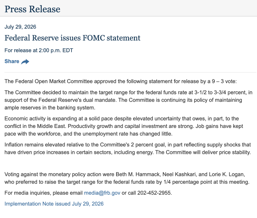 In-depth analysis of the Fed's July meeting – Are internal divisions emerging ? September becomes a key window for policy shift !